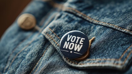 Vote Now Button On Denim Jacket