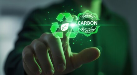 Hand Touching Glowing Green Holographic Recycle Symbol