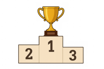 Golden trophy cup on winner's podium symbolizing first place, championship triumph, and competitive success