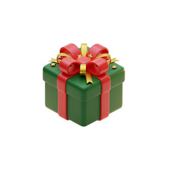 Festive Green Gift Box Tied with a Red Ribbon and Gold Accents, Perfect for Holiday Celebrations and Special Occasions, Offering a Touch of Elegance and Joy