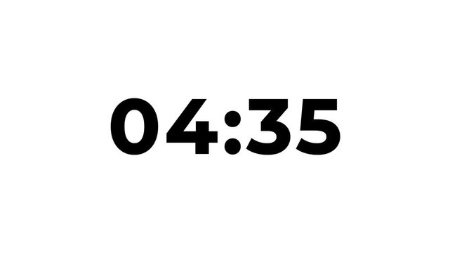 4K countdown animation, 5 minutes displays a timer counting down minutes and seconds.