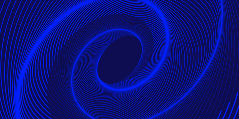 Abstract blue background with glowing curved lines. Shiny blue swirl curve lines design. Spiral lines. Geometric oval pattern. Futuristic technology concept. Vector illustration