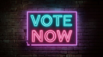 Obraz premium Neon Vote Now Sign on Brick Wall