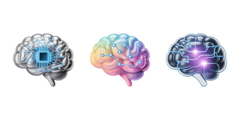 Artificial Intelligence Brain Icons with Circuits