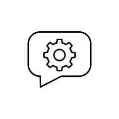 speech bubble icon with gear, simple flat style, vector illustration, symbol, pictogram design logo template, for ui or ux isolated on white for mobile app, editable