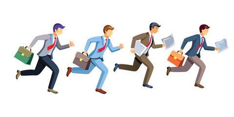 Business people running with their bags and documents. Vector illustration set of running business people.

