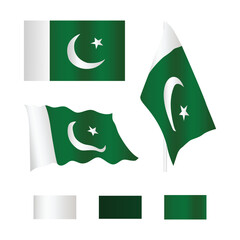 Pakistan Wavy Flag Pack Illustration National Flag on White Background