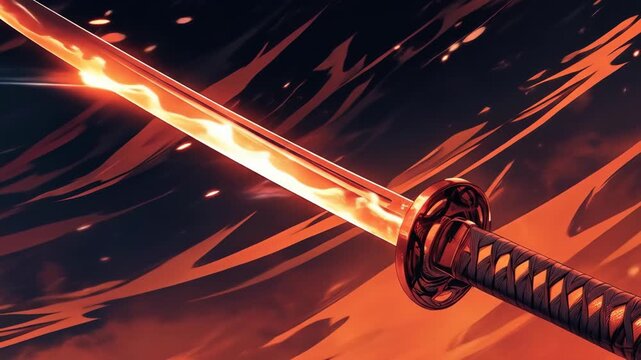 Shining Japanese katana sword motion animation, Anime style