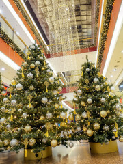 Shopping center decorated with christmas ornaments and lights