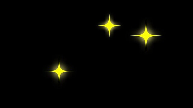 glowing star doodles on black screen background, vector sparkle stars, light twinkle effect, cartoon star blinking, shine effect loop  glitter animation background, night sky. 4k animation