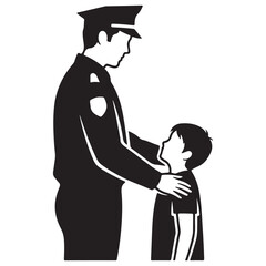 Black and White Vector Illustration of Police Officer and Child Interaction