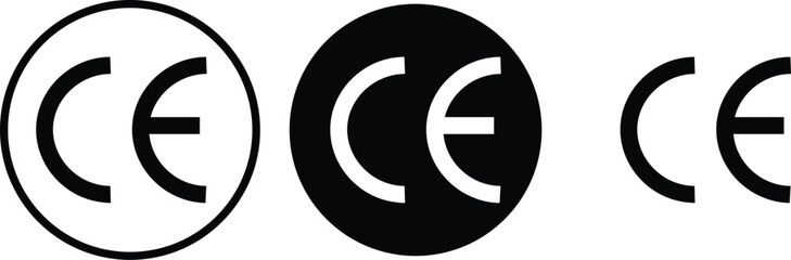 CE marking. Conformity marks the EU standards. Ce Seal icon sheet multiple style collection.  Set of black CE marking icon sign isolated on transparent background