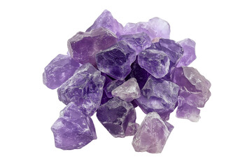 Fototapeta premium Purple Rock Candy Crystals Piling Up Isolated on Transparent Background. Purple Crystal Candy Isolated.