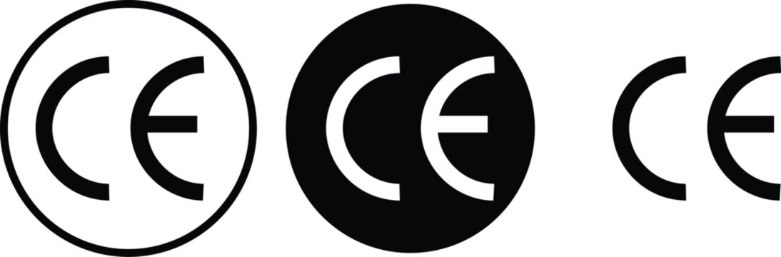 CE marking. Conformity marks the EU standards. Ce Seal icon sheet multiple style collection.  Set of black CE marking icon sign isolated on transparent background
