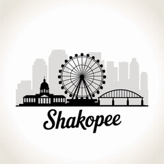 Fototapeta premium ‎Shakopee Skyline Silhouette — A Minnesota River City Vector Illustration