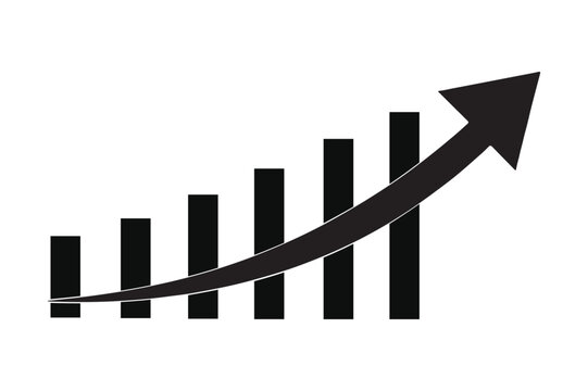 Black arrow pointing upwards over a series of increasing bar graphs