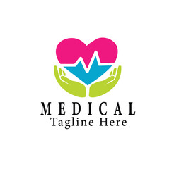 Modern Medical Logo Design | Heartbeat Healthcare Symbol with Caring Hands | Hospital Clinic Doctor Health Icon | Colorful Wellness & Safety Graphic for Medical Branding