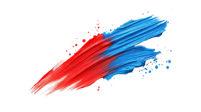 Red and Blue Brush Strokes on Transparent Background