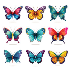 set of colorful butterflies