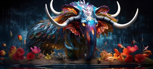 Obraz premium A mammoth fenrir driyad , a small creature made of glass that is sitting in the palm of your hand,generative AI