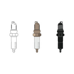 Spark plug icon collection on white background