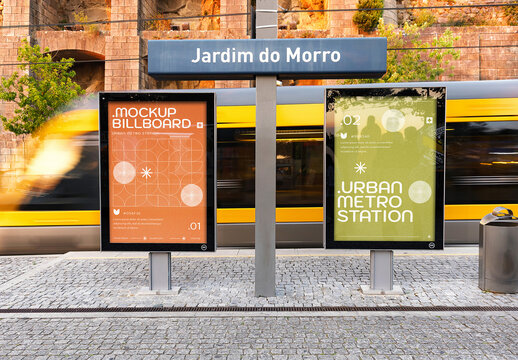 Tram Stop Billboard Urban Metro Station Mockup