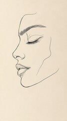 Minimalist charcoal sketch captures the serene profile of a woman with closed eyes