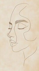 Elegant minimalist line art portrait of a woman s profile with closed eyes