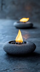 Tranquil stone burners with gentle flames create a serene and calming ambiance for relaxation