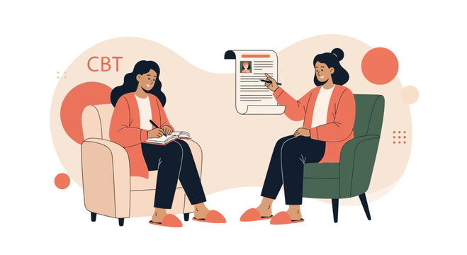 Cognitive Behavioral Therapy Session Depicted With Two Individuals In Comfortable Setting