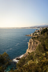 Nice view with sea at sunset from cliff