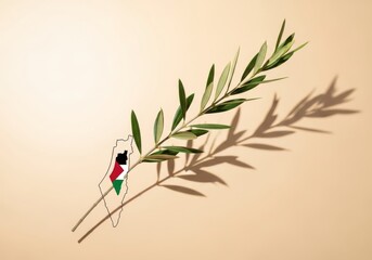 Olive branch with map of Palestine, symbolizing peace, hope, and cultural identity