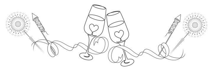 champagne glasses and fireworks for a happy New Year vector 1.eps
