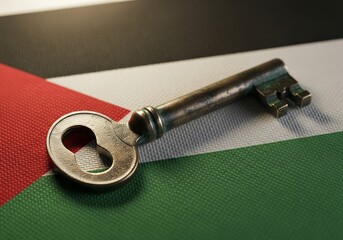 Vintage metal key symbolizing heritage and fundamental rights on national flag fabric