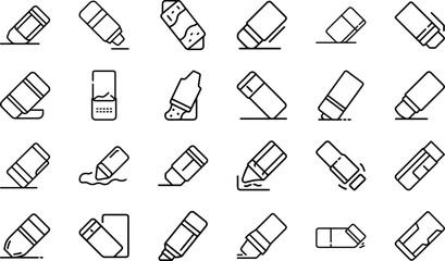 Education and School Icon Set – Learning Tools, Stationery, Classroom Equipment, Online Study, Teacher and Student Supplies, University and College Outline Symbols for Education, Learning, and Academi