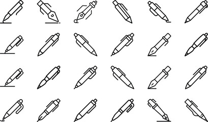 Education and School Icon Set – Learning Tools, Stationery, Classroom Equipment, Online Study, Teacher and Student Supplies, University and College Outline Symbols for Education, Learning, and Academi