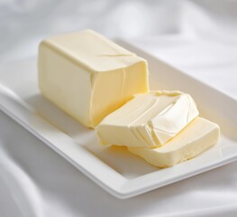 Butter slices on white plate ready for cooking