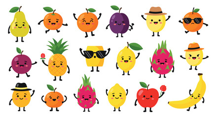 Naklejka premium Cheerful Fruit Characters Collection: Playful and Vibrant Food Illustrations.