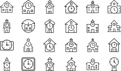 Education and School Icon Set – Learning Tools, Stationery, Classroom Equipment, Online Study, Teacher and Student Supplies, University and College Outline Symbols for Education, Learning, and Academi
