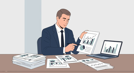 Fototapeta premium Analyst Conducting Financial Analysis Examining Business Metrics Using Reports and Technology