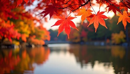 Seeblick im Herbst, Herbstlandschaft in wunderschöner bunter Natur 