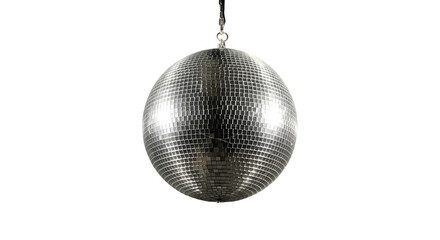 A classic silver disco ball, a symbol of retro parties and dance floors, is isolated on a transparent background, ready to bring sparkle to any design