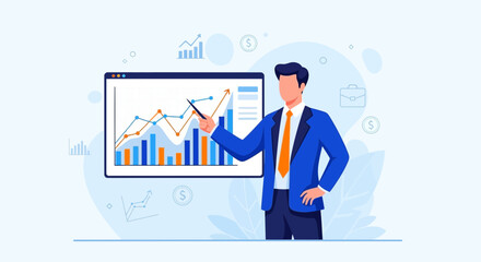 Fototapeta premium Business Analyst Presenting Financial Data Visuals To Showcase Market Growth Trends in 2024