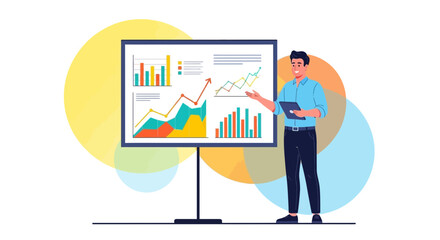 Business Analyst Presenting Financial Data With Infographics And Growth Charts On Screen