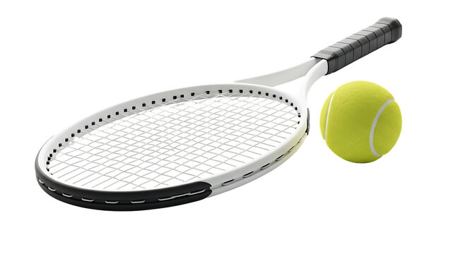 Tennis racket and ball isolated on transparent background