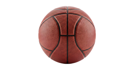 Closeup of a textured brown basketball isolated on transparent background studio shot
