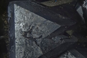 Mineral Cuprite (red copper ore) and silver crystals. Microphotography with high magnification- photo scale 10X