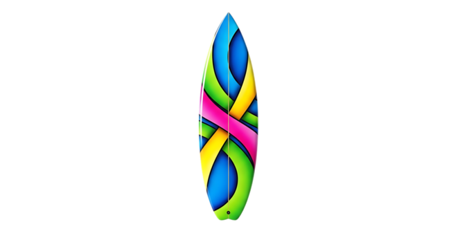 Colorful surfboard with intertwined pattern isolated on transparent background - Powered by Adobe