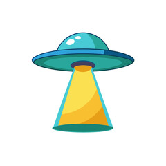 Cartoon ufo beaming light downward for alien abduction illustration