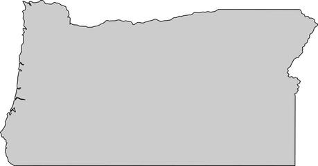 Grey silhouette vector map of Oregon state boundary, presented as a solid color political template of the Pacific Northwest US state.